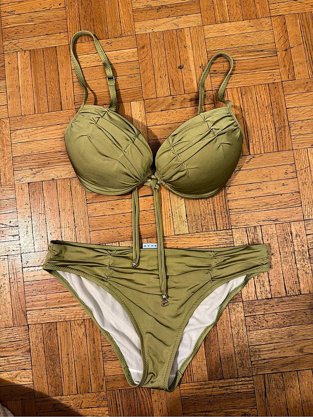 SHAN Classic Ruched Underwire Bikini Top and Classic Bikini Bottom Olive Green
